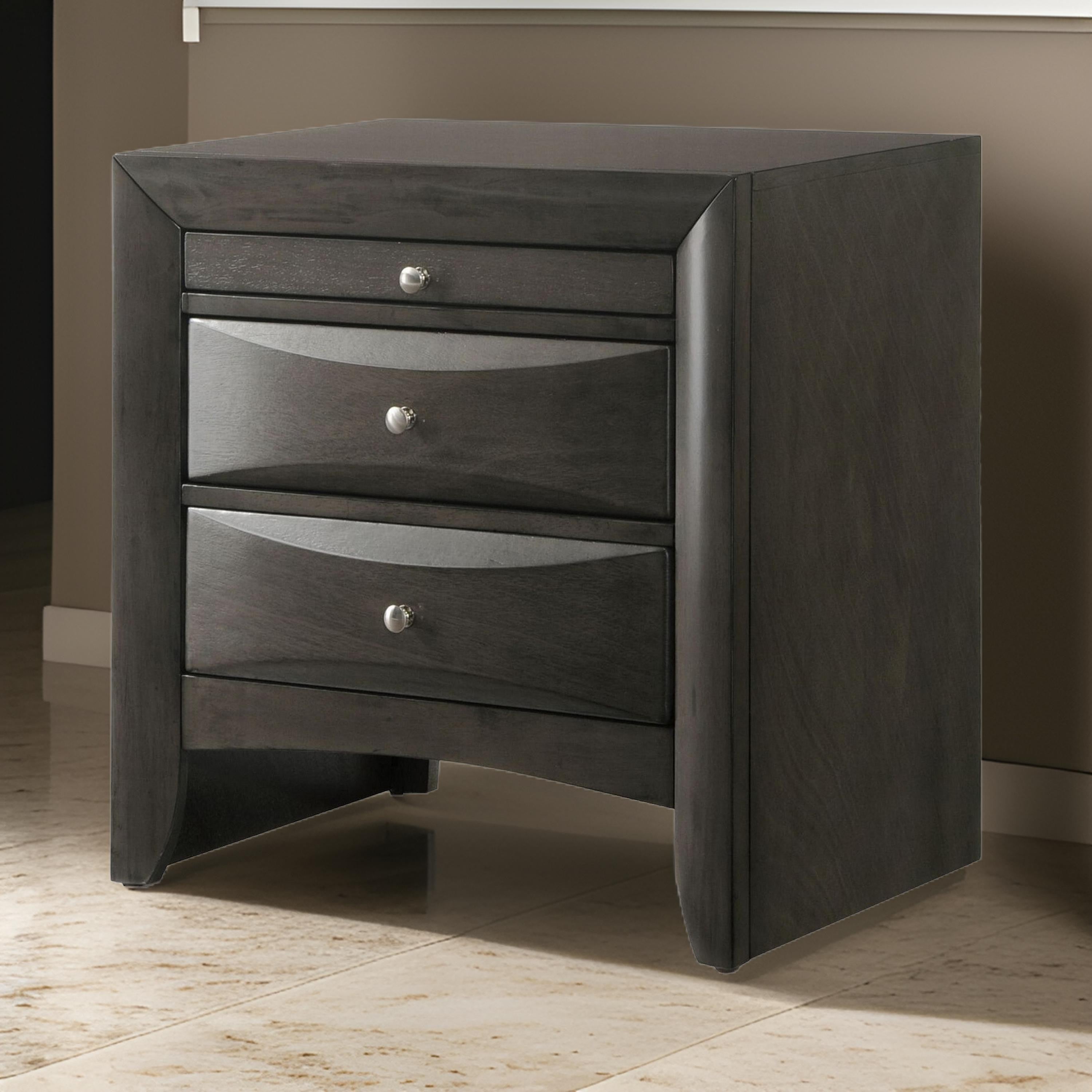 Benzara Wooden Nightstand with Bevel Drawer Front, Gray