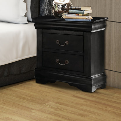 Benzara Wooden Nightstand with Two Drawers, Black
