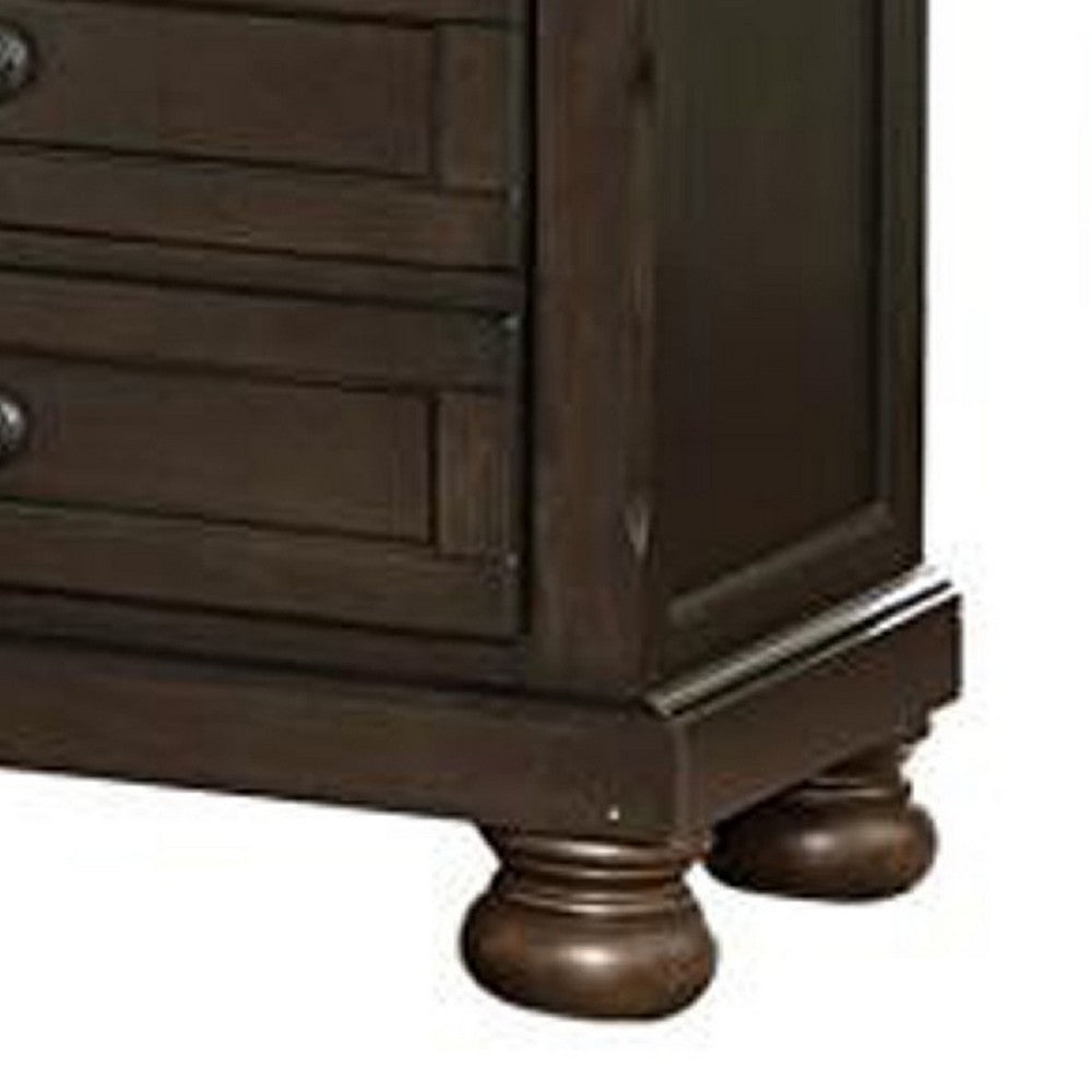 Benzara Wooden Mid Century Design Night Stand Chest With Hidden Drawer, Dark Brown