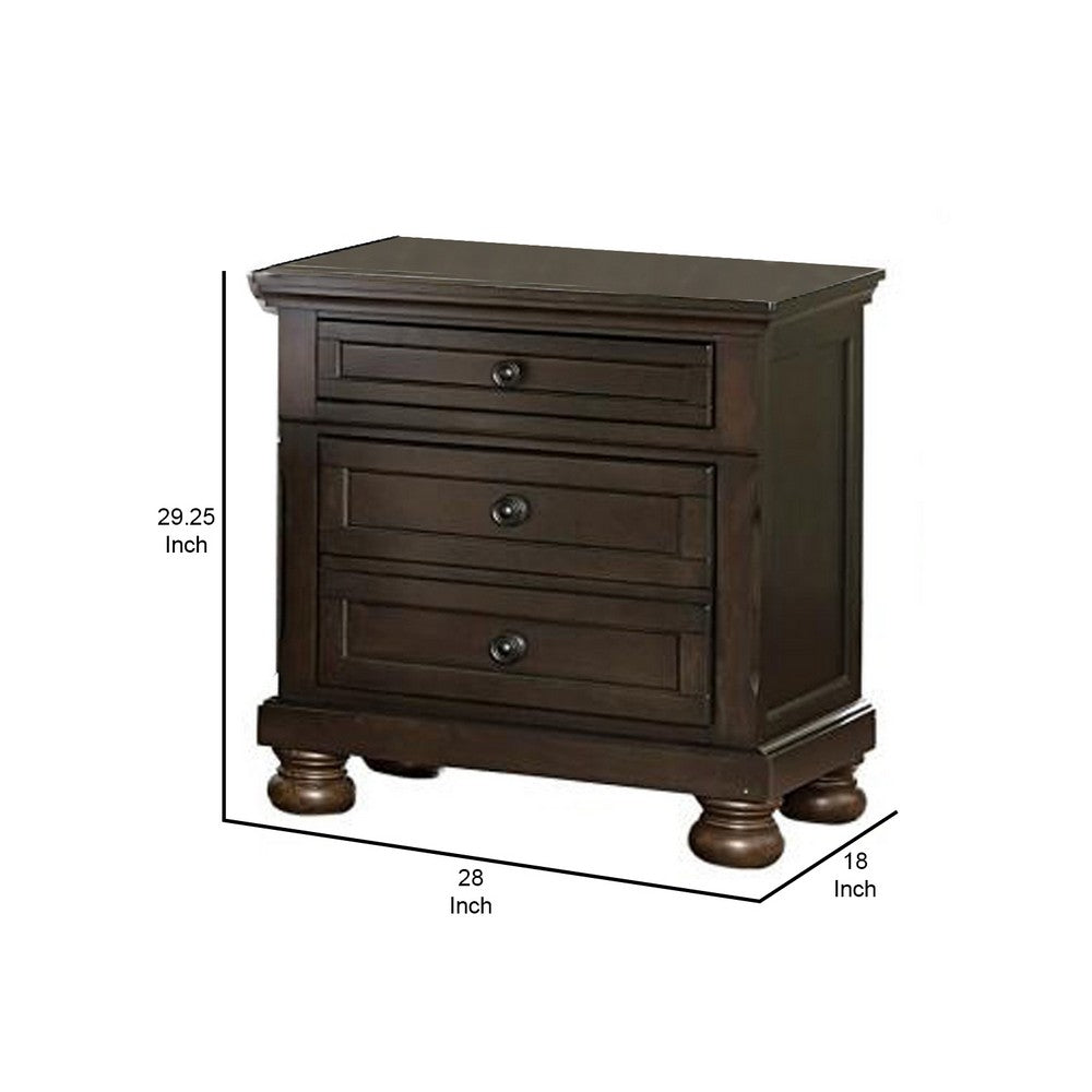 Benzara Wooden Mid Century Design Night Stand Chest With Hidden Drawer, Dark Brown