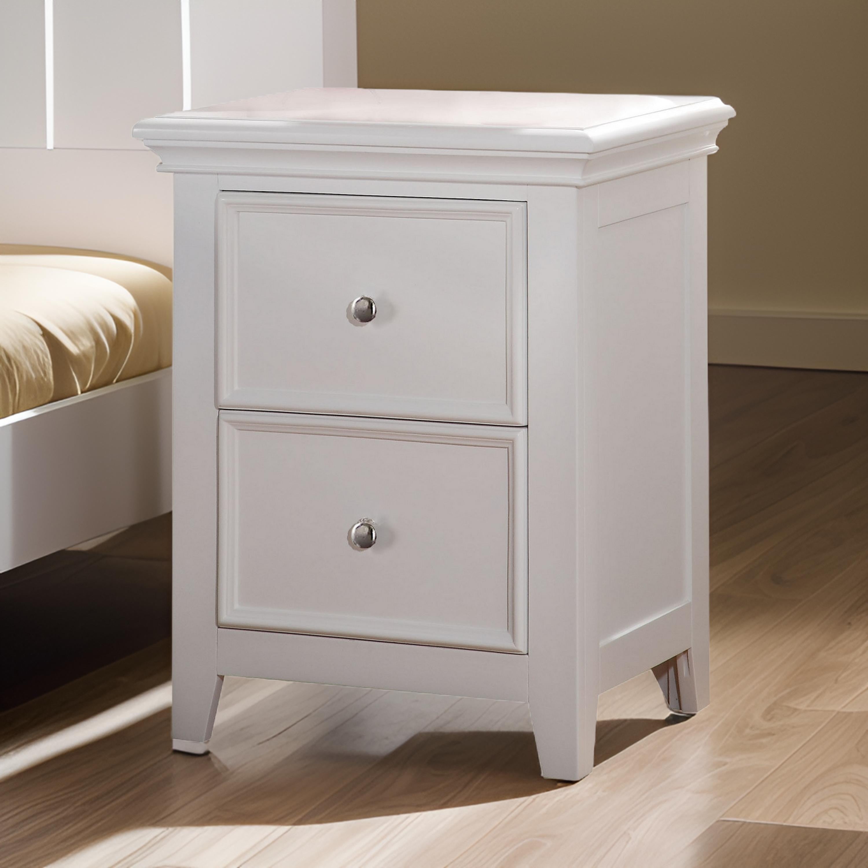 Benzara Contemporary Style Wood And Metal Nightstand with 2 Drawers, White