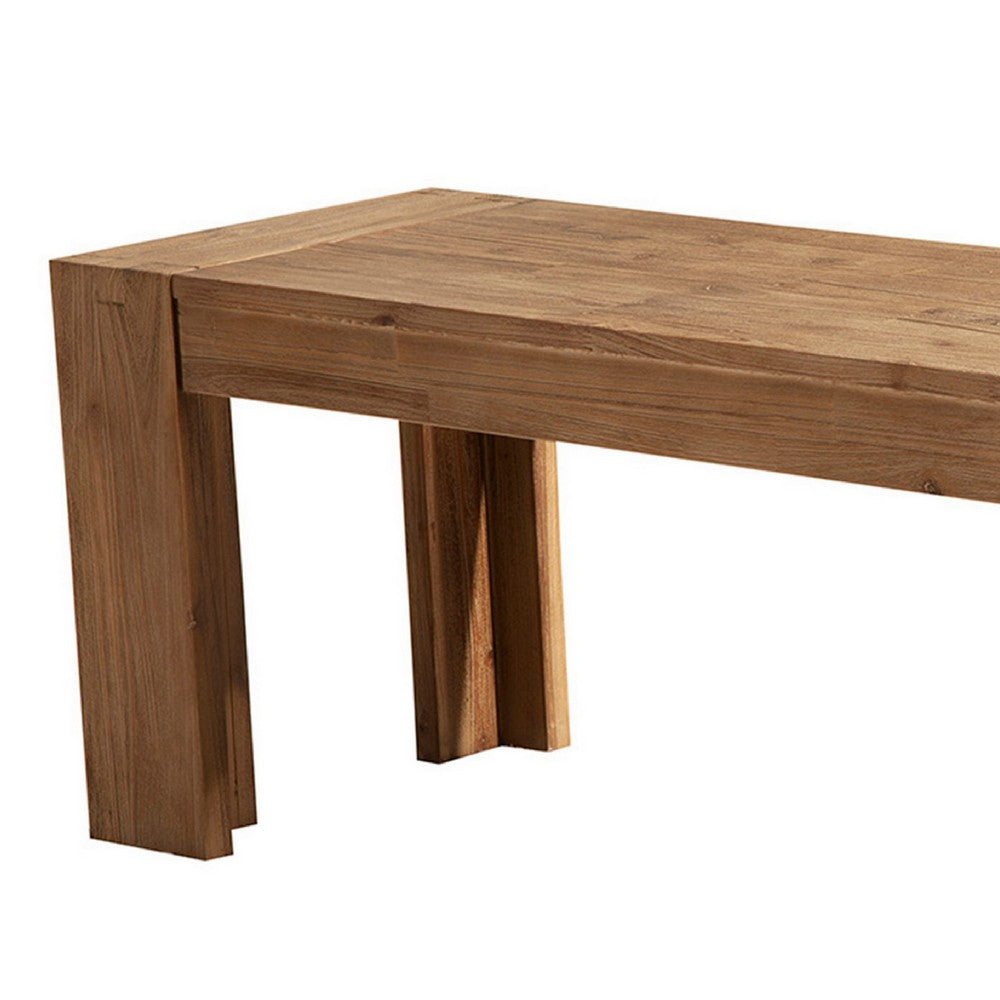 Benzara Dining Bench with Bracket Legs, Sandblasted Antique Natural Brown Finish