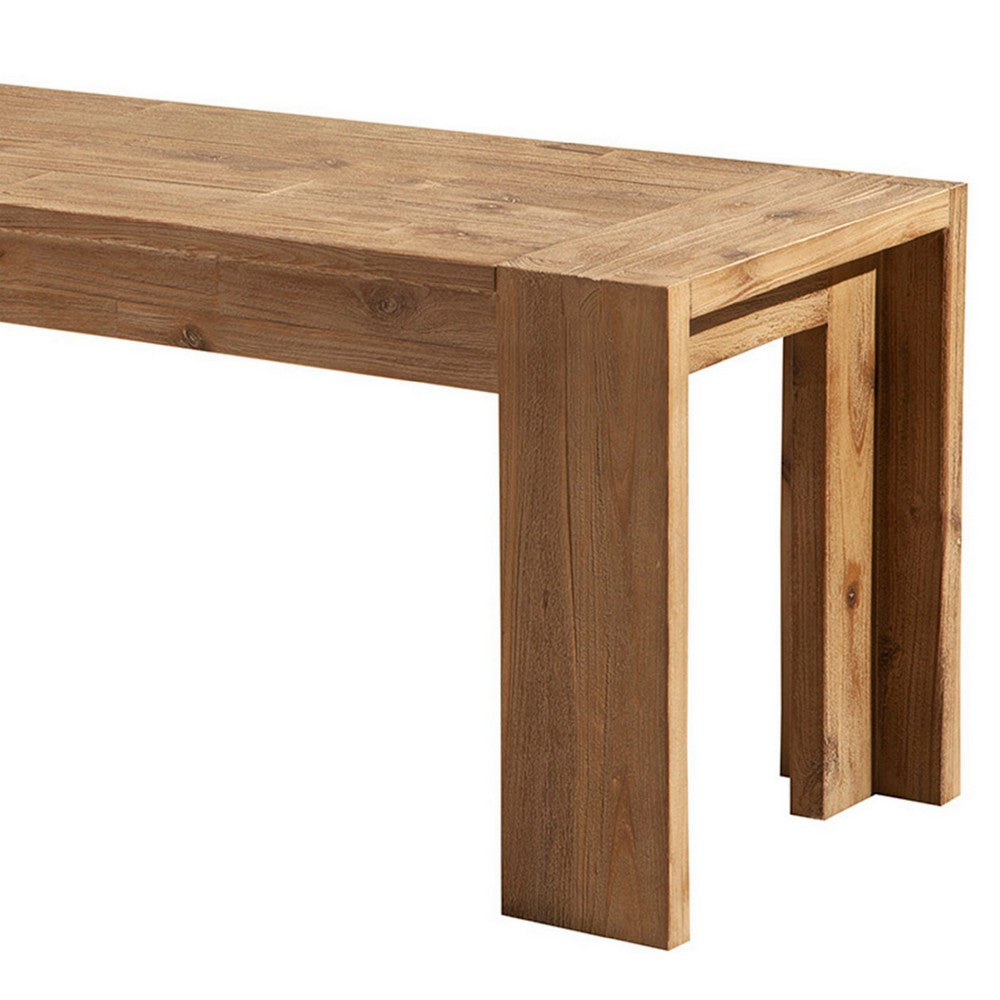 Benzara Dining Bench with Bracket Legs, Sandblasted Antique Natural Brown Finish
