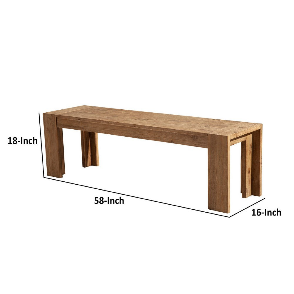 Benzara Dining Bench with Bracket Legs, Sandblasted Antique Natural Brown Finish