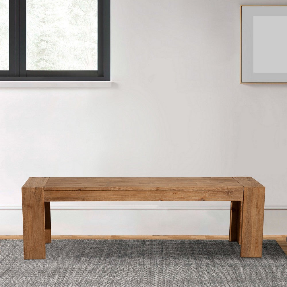 Benzara Dining Bench with Bracket Legs, Sandblasted Antique Natural Brown Finish