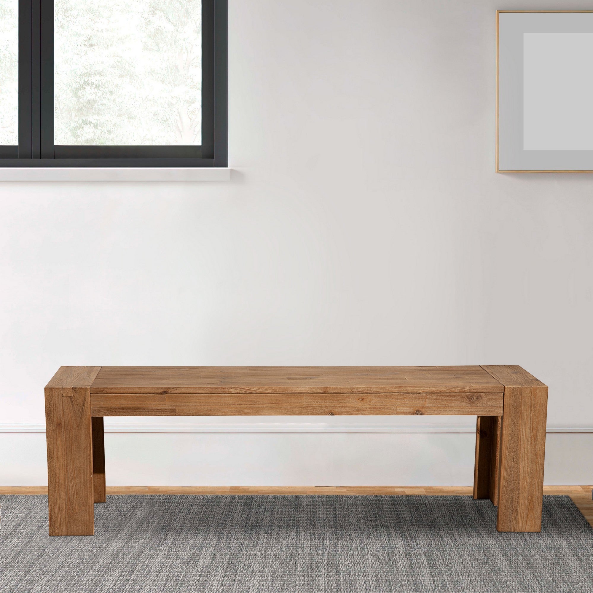 Benzara Dining Bench with Bracket Legs, Sandblasted Antique Natural Brown Finish