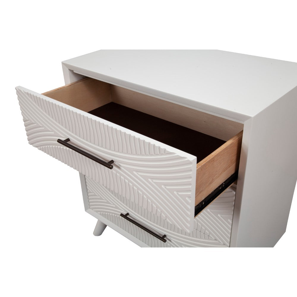 Benzara Three Drawers Mahogany Wood Small Chest with Splayed Legs, White