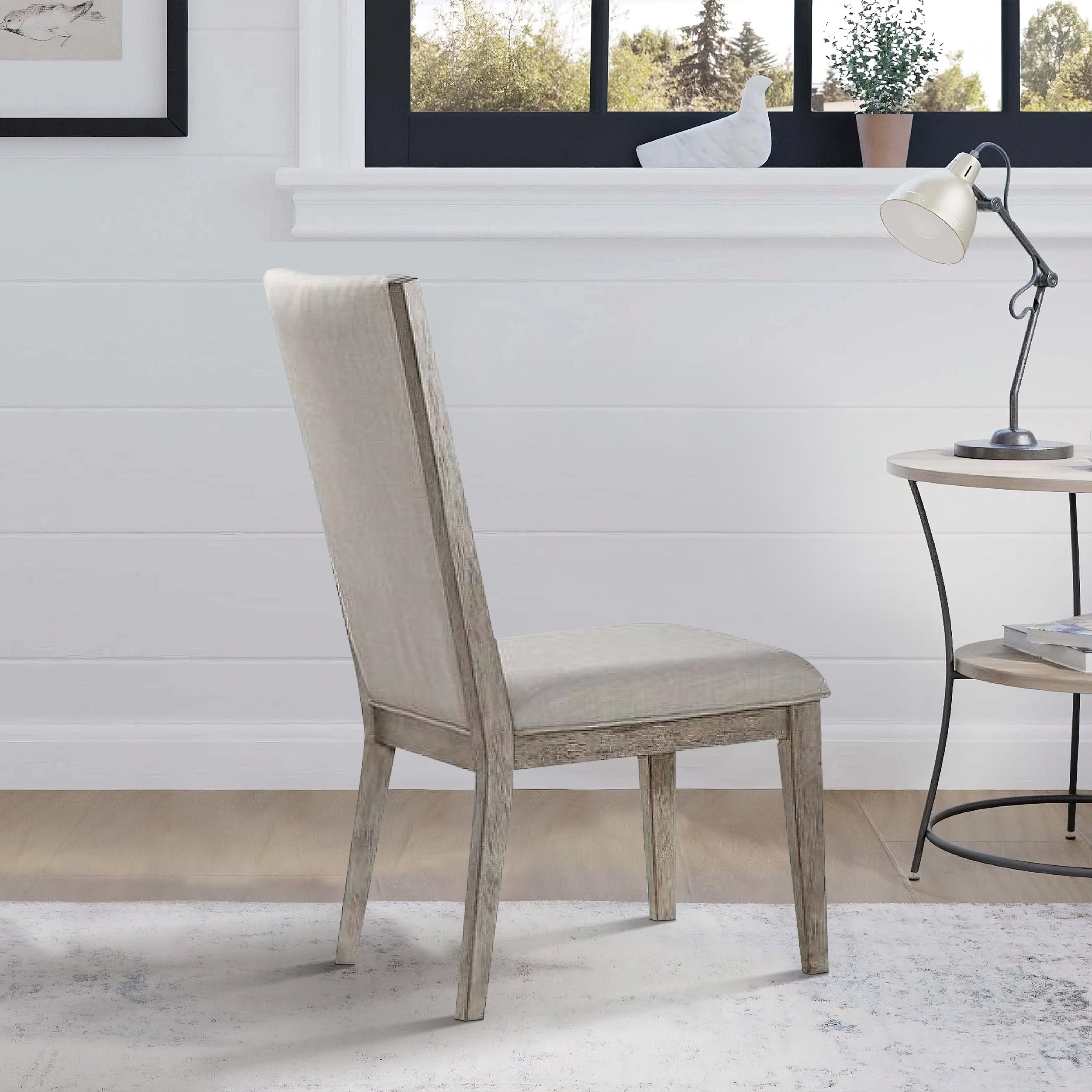 Benzara Transitional Style Wooden Side Chair with Fabric Upholstery, Set of 2, Gray Oak