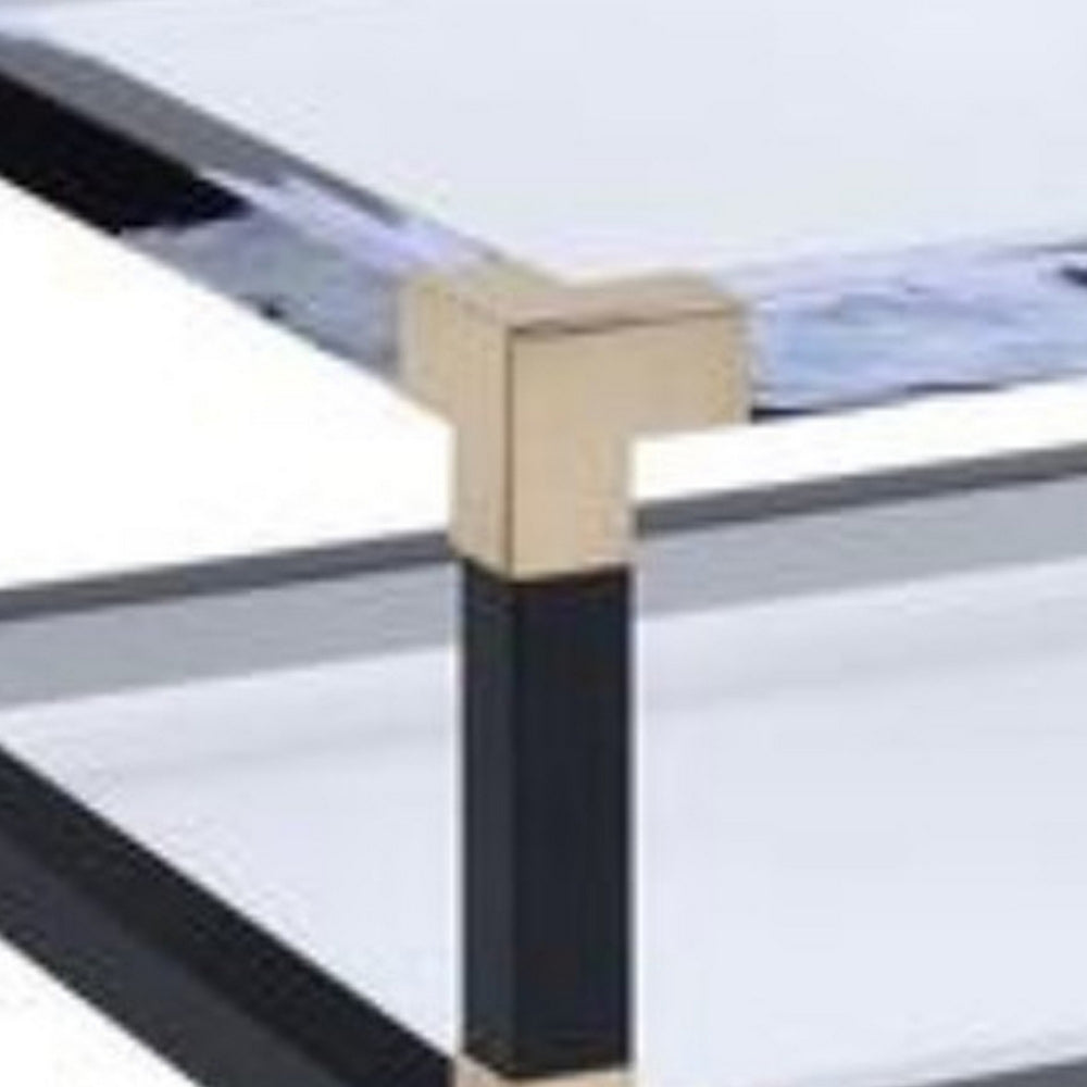 Benzara Rectangular Metal Coffee Table with Glass Top And Shelf, Black