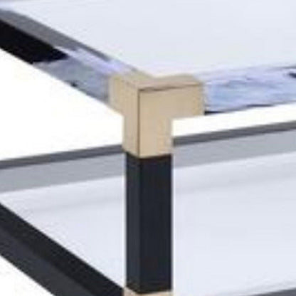 Benzara Rectangular Metal Coffee Table with Glass Top And Shelf, Black