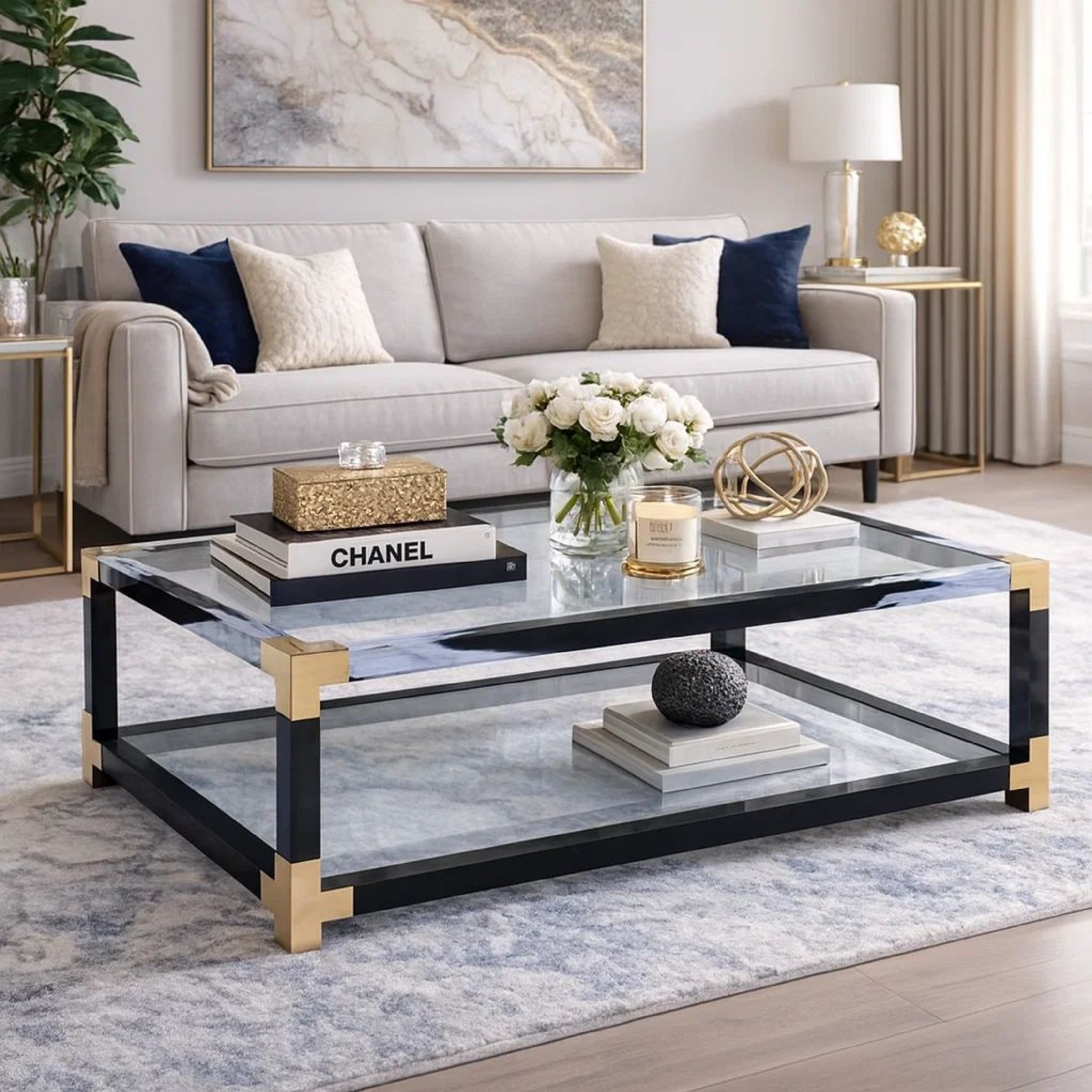 Benzara Rectangular Metal Coffee Table with Glass Top And Shelf, Black