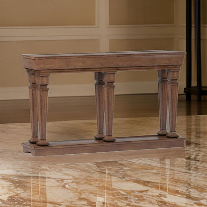 Benzara Wooden Console Table with One Bottom Shelf, Oak Brown