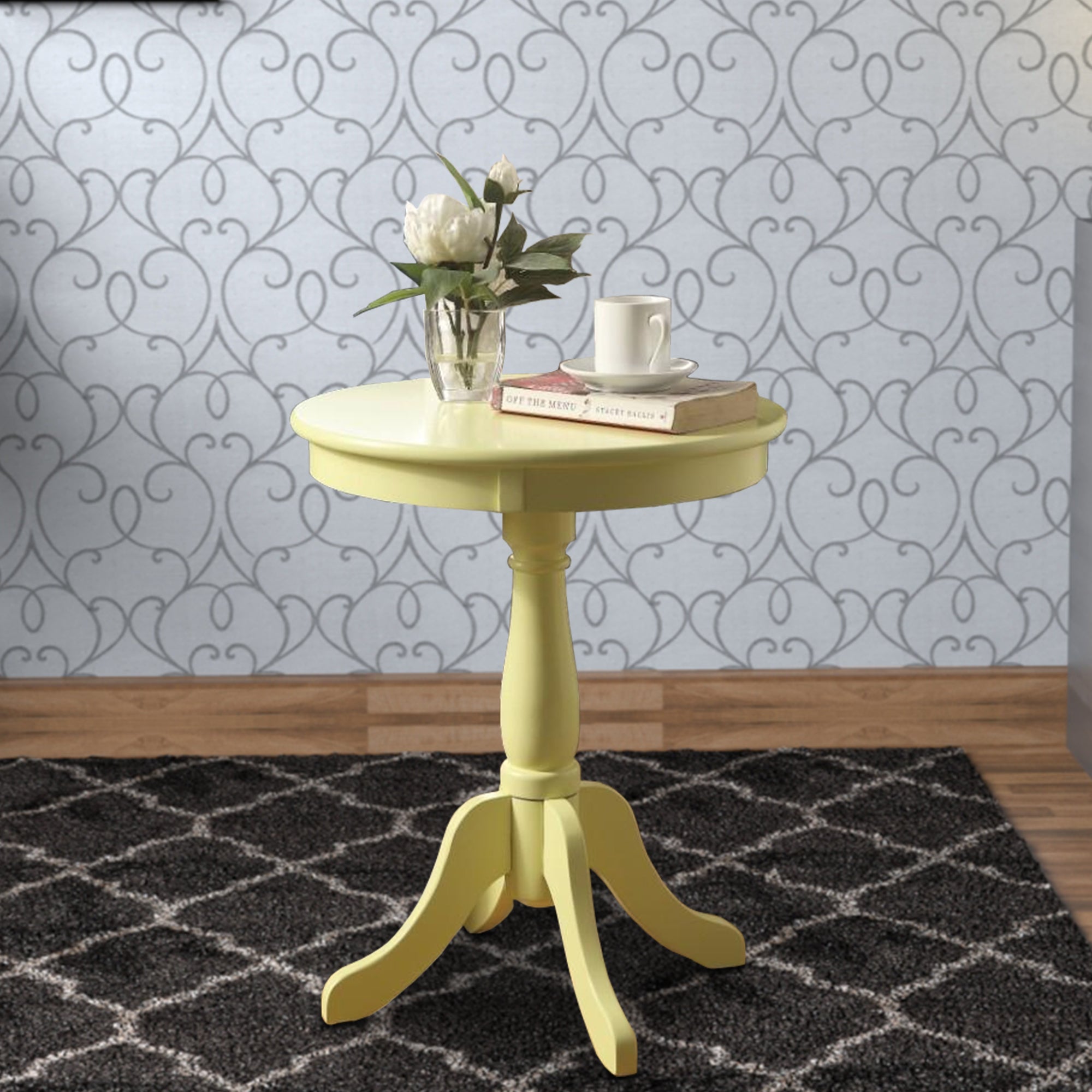 Benzara Traditional Style Wooden Round Side Table with Turned Pedestal Base, Yellow