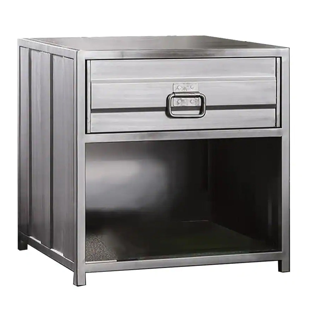 Benzara Industrial Style Metal Nightstand with Drawer And Bottom Shelf, Gray