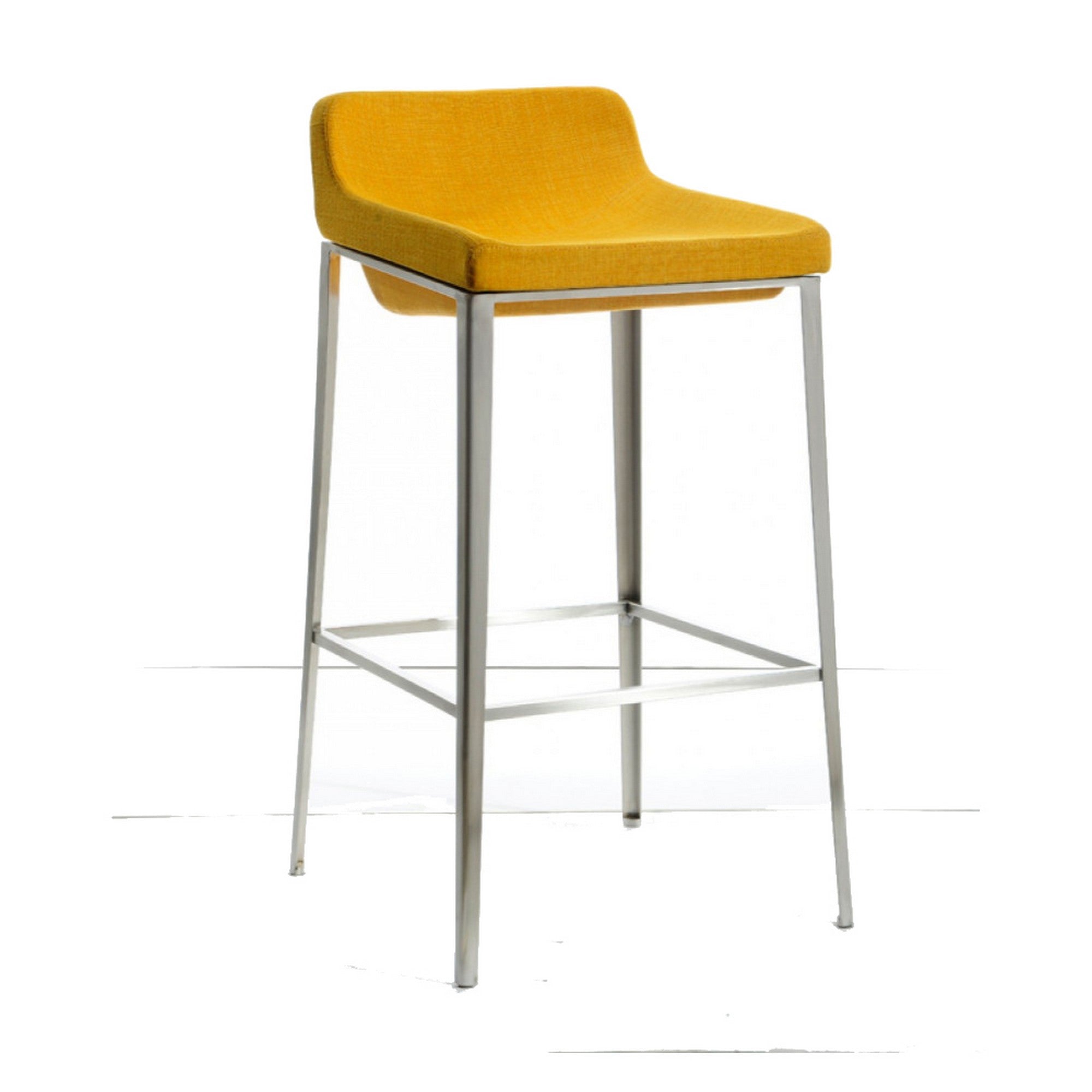 Benzara Fabric Upholstered Metal Bar Stool, Yellow And Silver