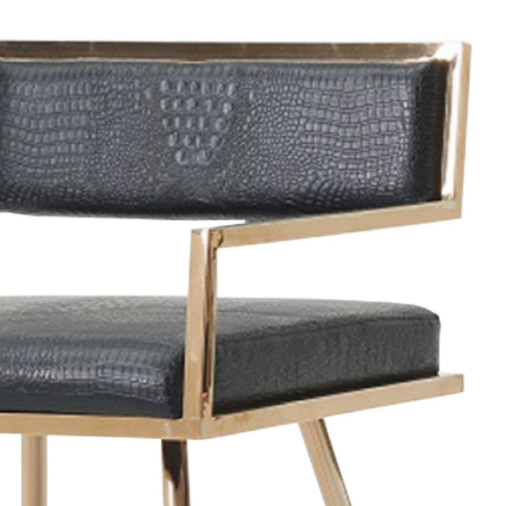 Benzara Leatherette Upholstered Metal Dining Chair with Splayed Legs, Black And Gold