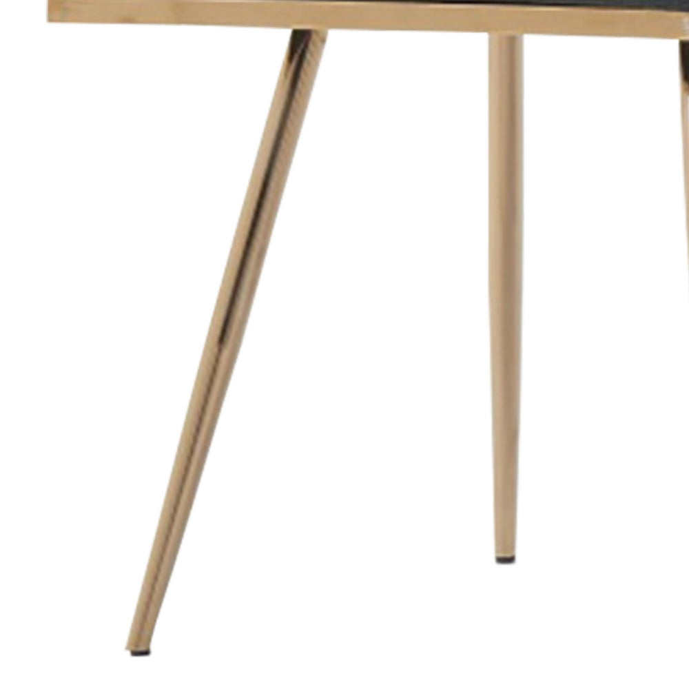 Benzara Leatherette Upholstered Metal Dining Chair with Splayed Legs, Black And Gold