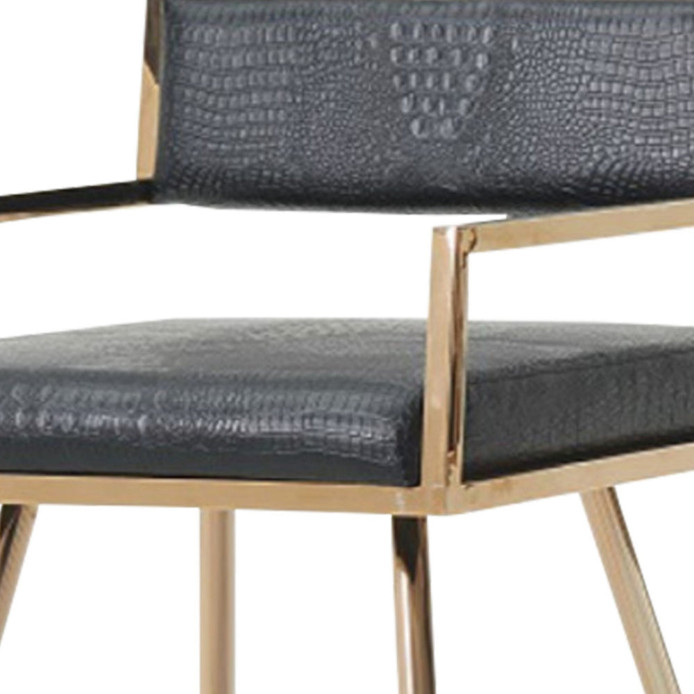 Benzara Leatherette Upholstered Metal Dining Chair with Splayed Legs, Black And Gold