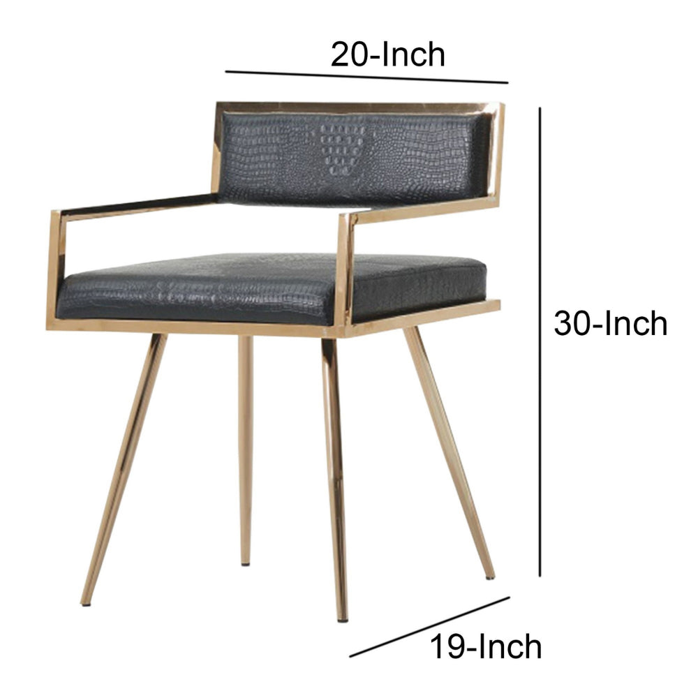 Benzara Leatherette Upholstered Metal Dining Chair with Splayed Legs, Black And Gold