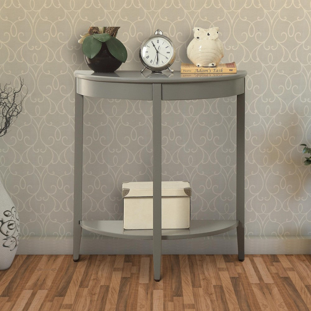 Benzara Wooden Half Moon Shaped Console Table with One Open Bottom Shelf, Gray