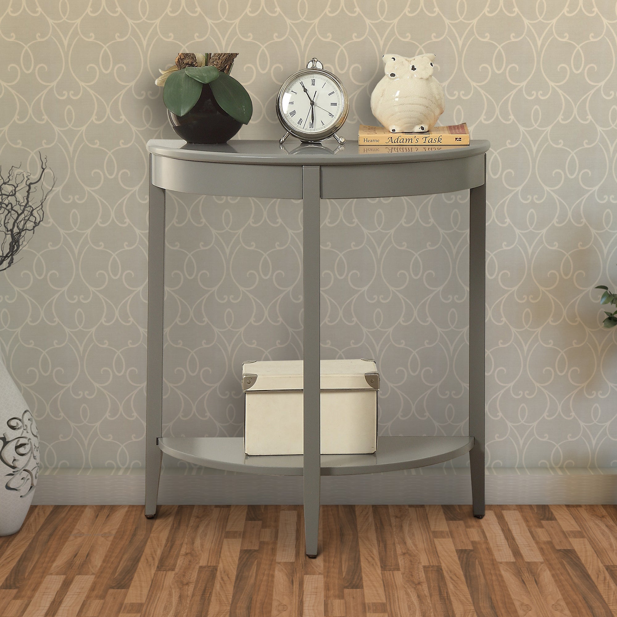 Benzara Wooden Half Moon Shaped Console Table with One Open Bottom Shelf, Gray