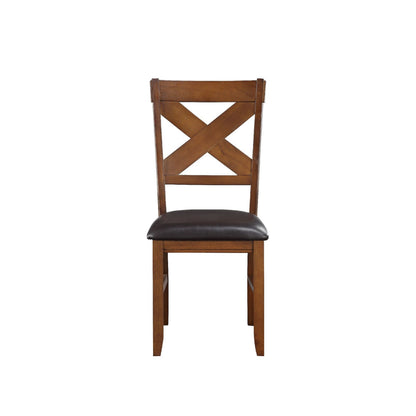 Benzara Dining Chair, Vegan Faux Leather, X Backrest, Set of 2, Brown