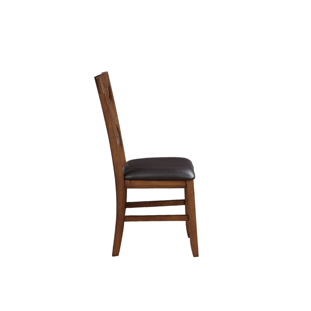 Benzara Dining Chair, Vegan Faux Leather, X Backrest, Set of 2, Brown