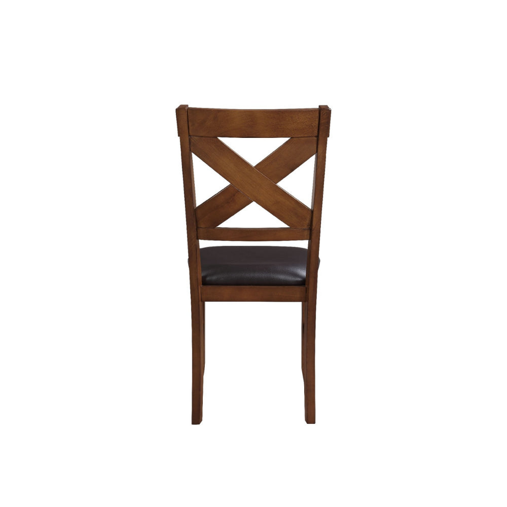 Benzara Dining Chair, Vegan Faux Leather, X Backrest, Set of 2, Brown