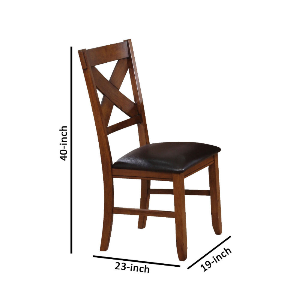Benzara Dining Chair, Vegan Faux Leather, X Backrest, Set of 2, Brown