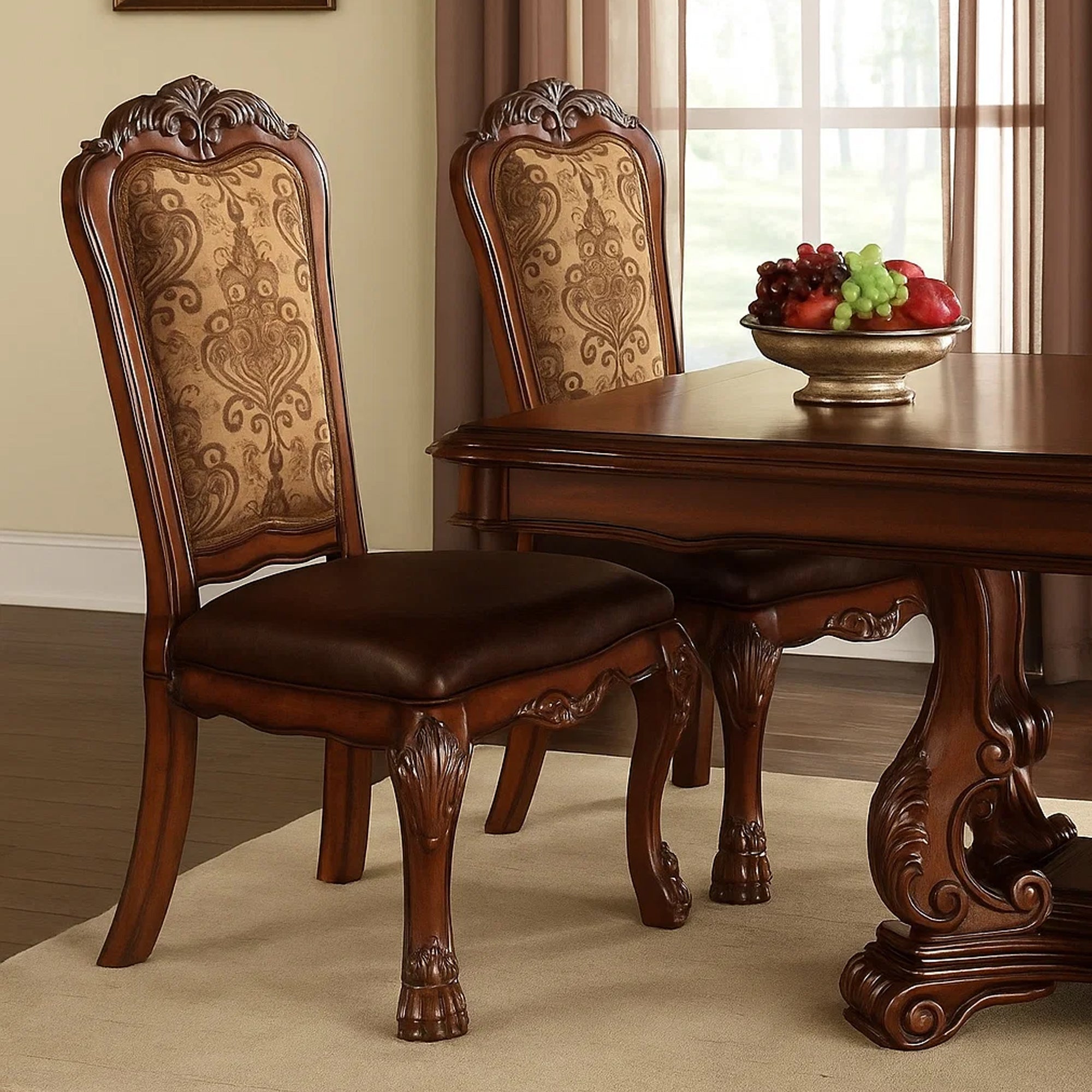 Benzara Dining Side Chair, Claw Legs And Leatherette Seat, Brown, Set of 2