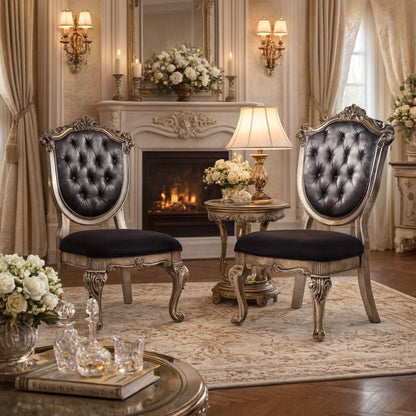 Benzara 28 Inch Wide Wood Dining Chair Gray, Silver, Set of Two