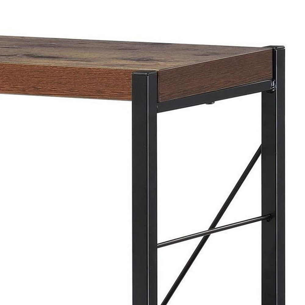Benzara 4 Tiered Metal Framed Wooden Bookshelf, Weathered Oak Brown And Black
