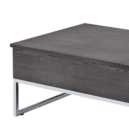 Benzara Wooden Coffee Table with Two Lift Tops And Metal Sled Leg Support, Gray And Silver