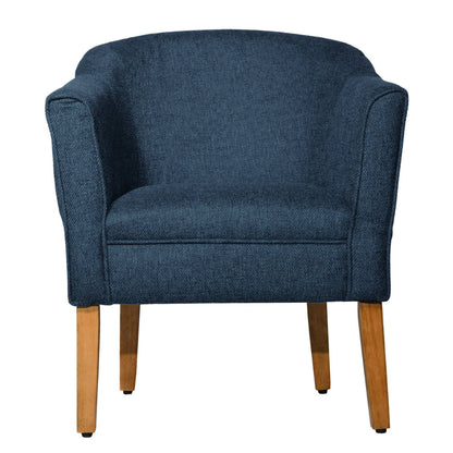 Benzara Fabric Upholstered Wooden Accent Chair with Curved Back, Blue And Brown