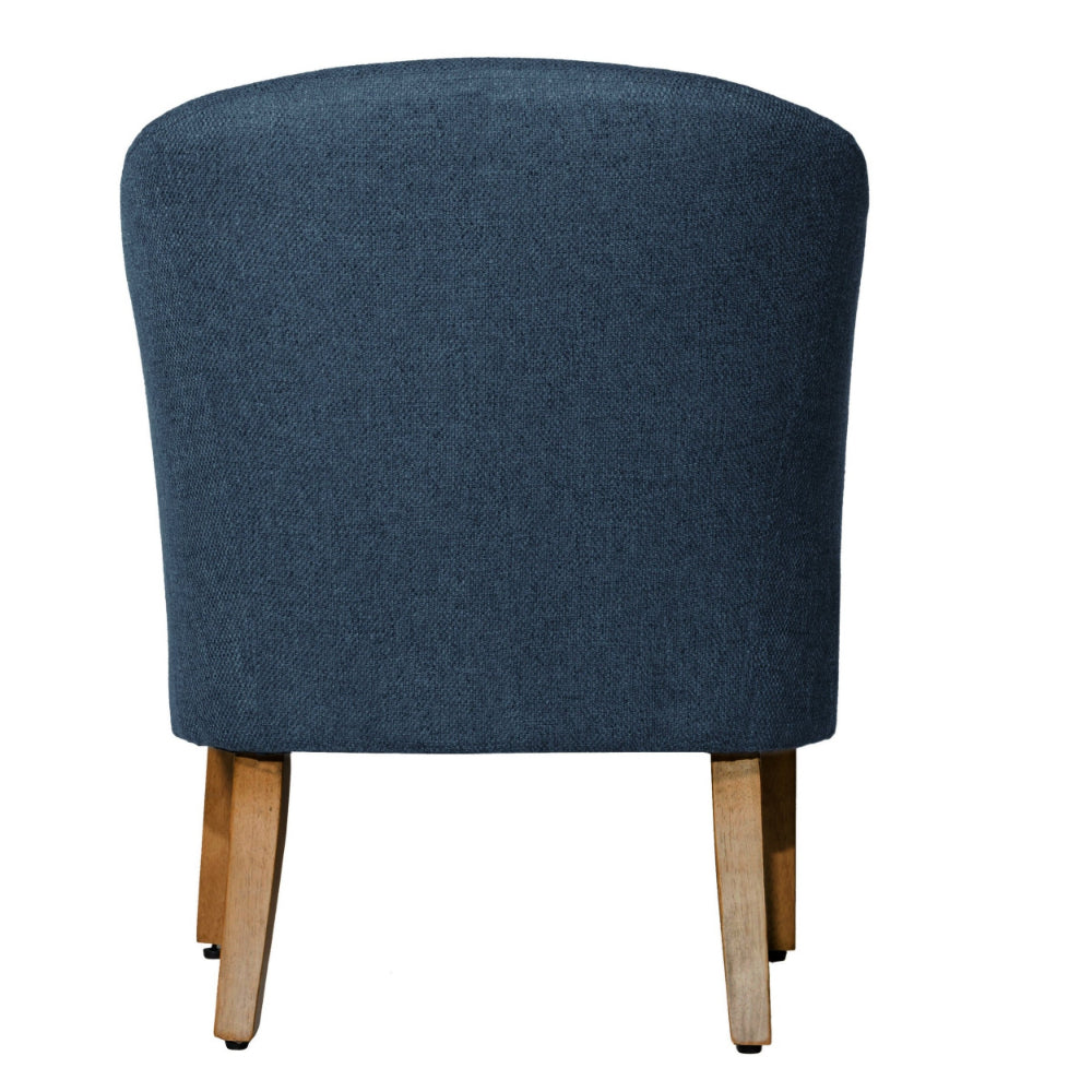 Benzara Fabric Upholstered Wooden Accent Chair with Curved Back, Blue And Brown