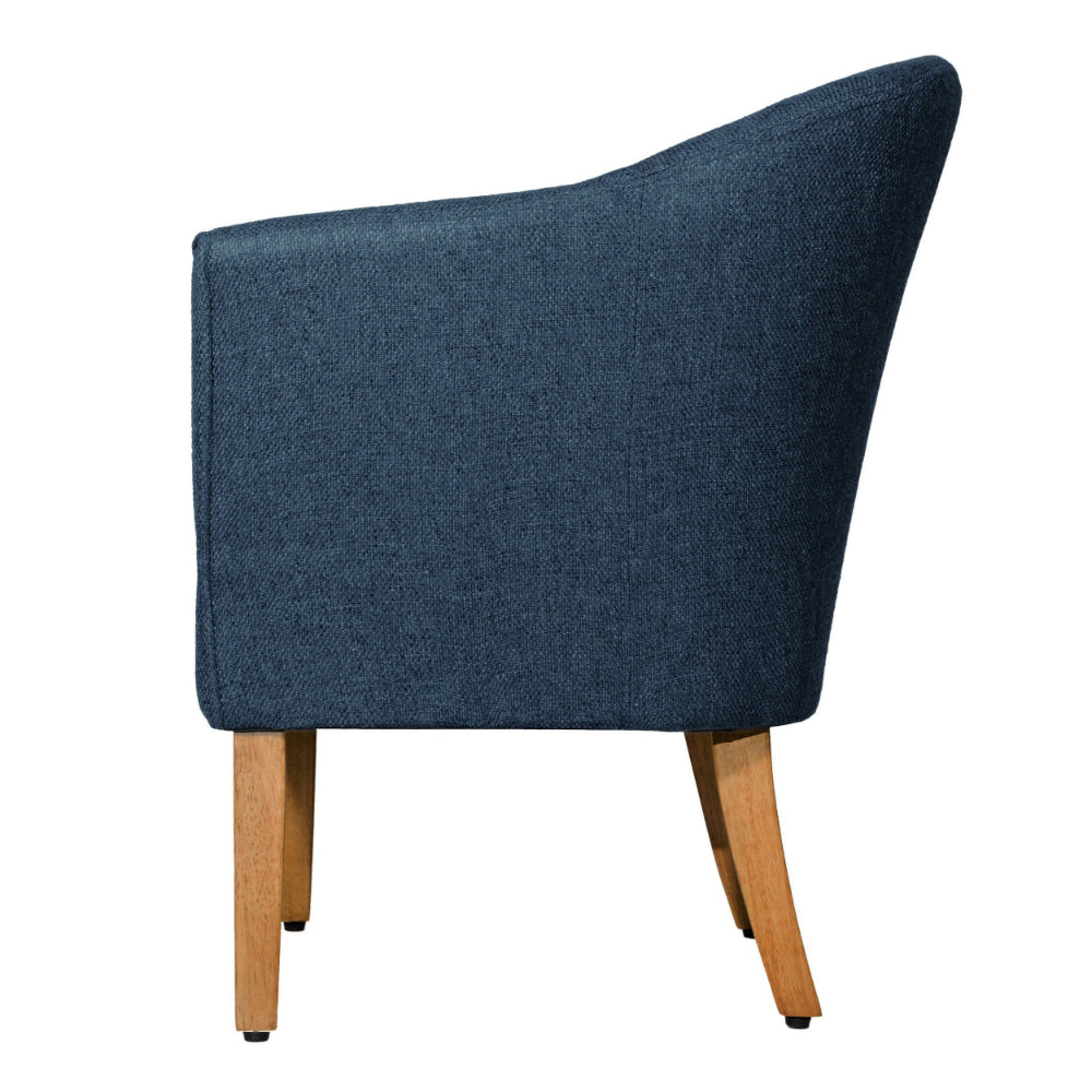 Benzara Fabric Upholstered Wooden Accent Chair with Curved Back, Blue And Brown