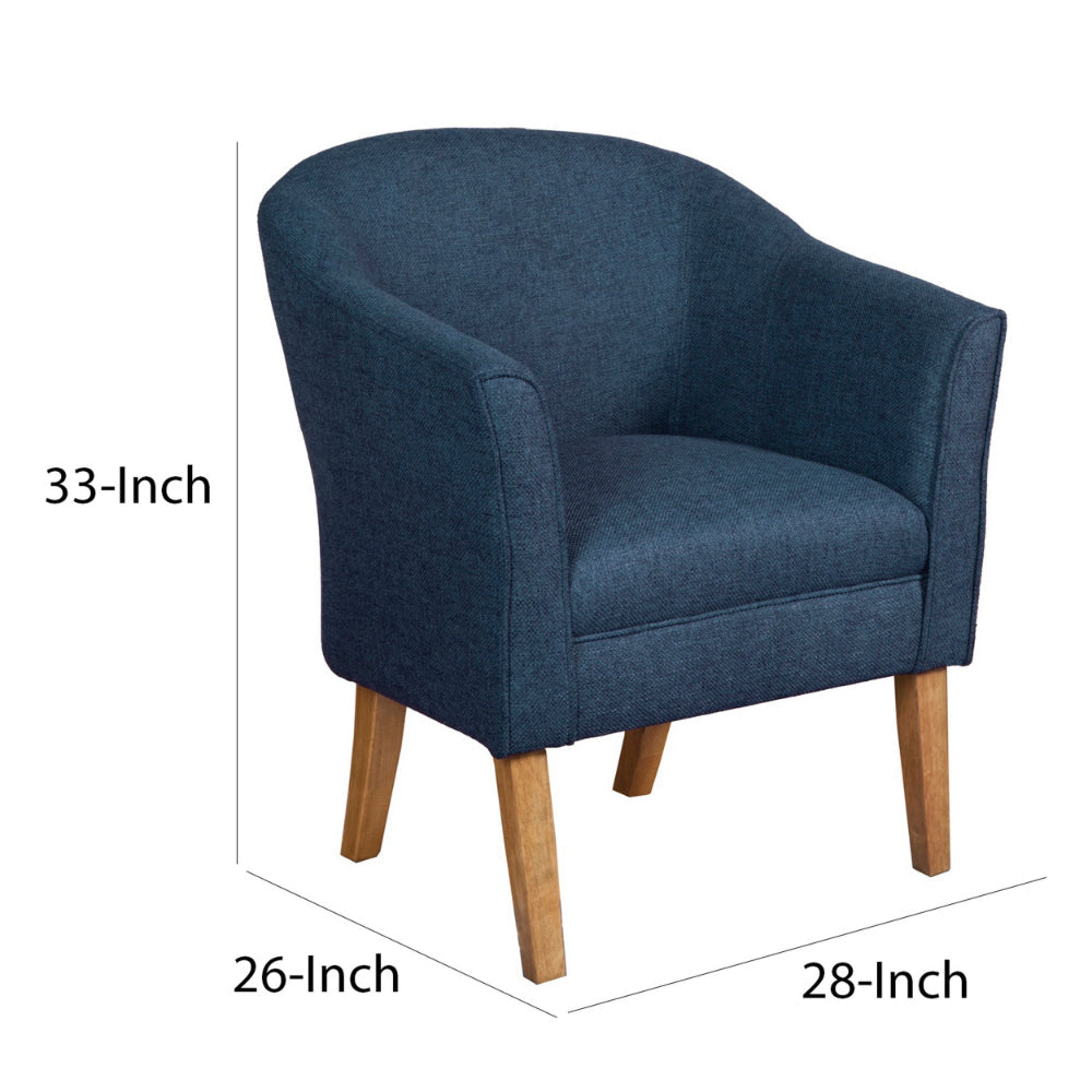 Benzara Fabric Upholstered Wooden Accent Chair with Curved Back, Blue And Brown