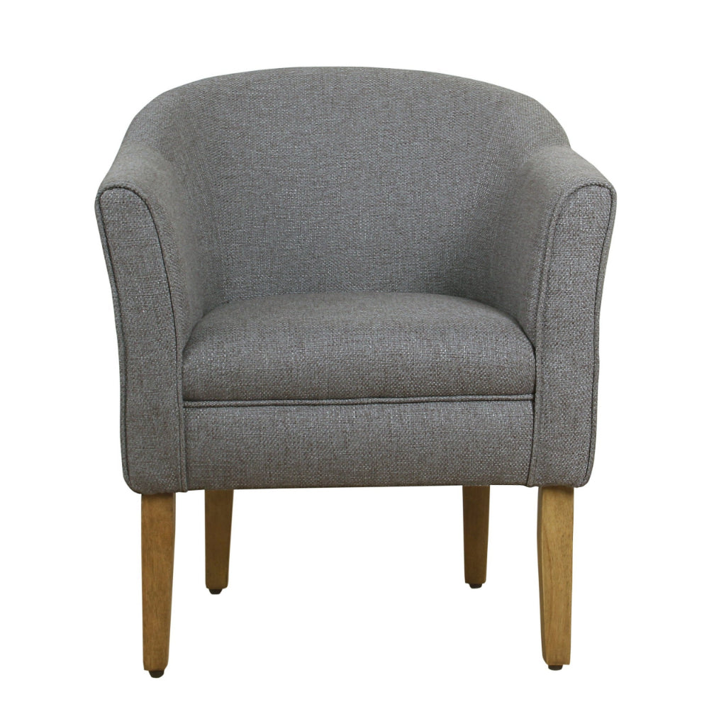 Benzara Fabric Upholstered Wooden Accent Chair with Barrel Style Back, Gray And Brown