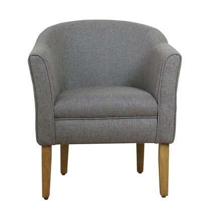 Benzara Fabric Upholstered Wooden Accent Chair with Barrel Style Back, Gray And Brown