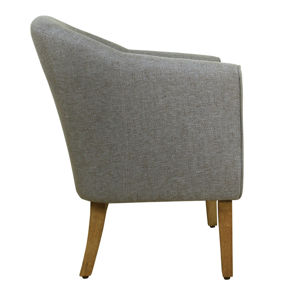 Benzara Fabric Upholstered Wooden Accent Chair with Barrel Style Back, Gray And Brown