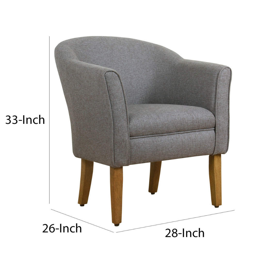 Benzara Fabric Upholstered Wooden Accent Chair with Barrel Style Back, Gray And Brown