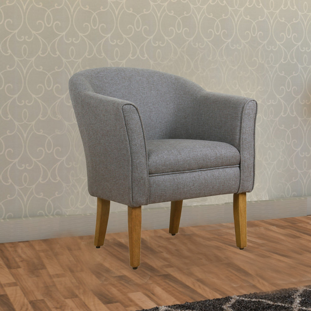 Benzara Fabric Upholstered Wooden Accent Chair with Barrel Style Back, Gray And Brown