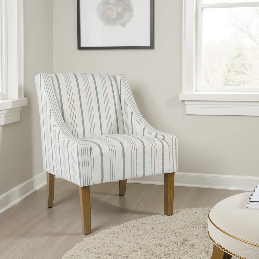 Benzara Stripe Pattern Fabric Upholstered Accent Chair with Wooden Legs, Multicolor