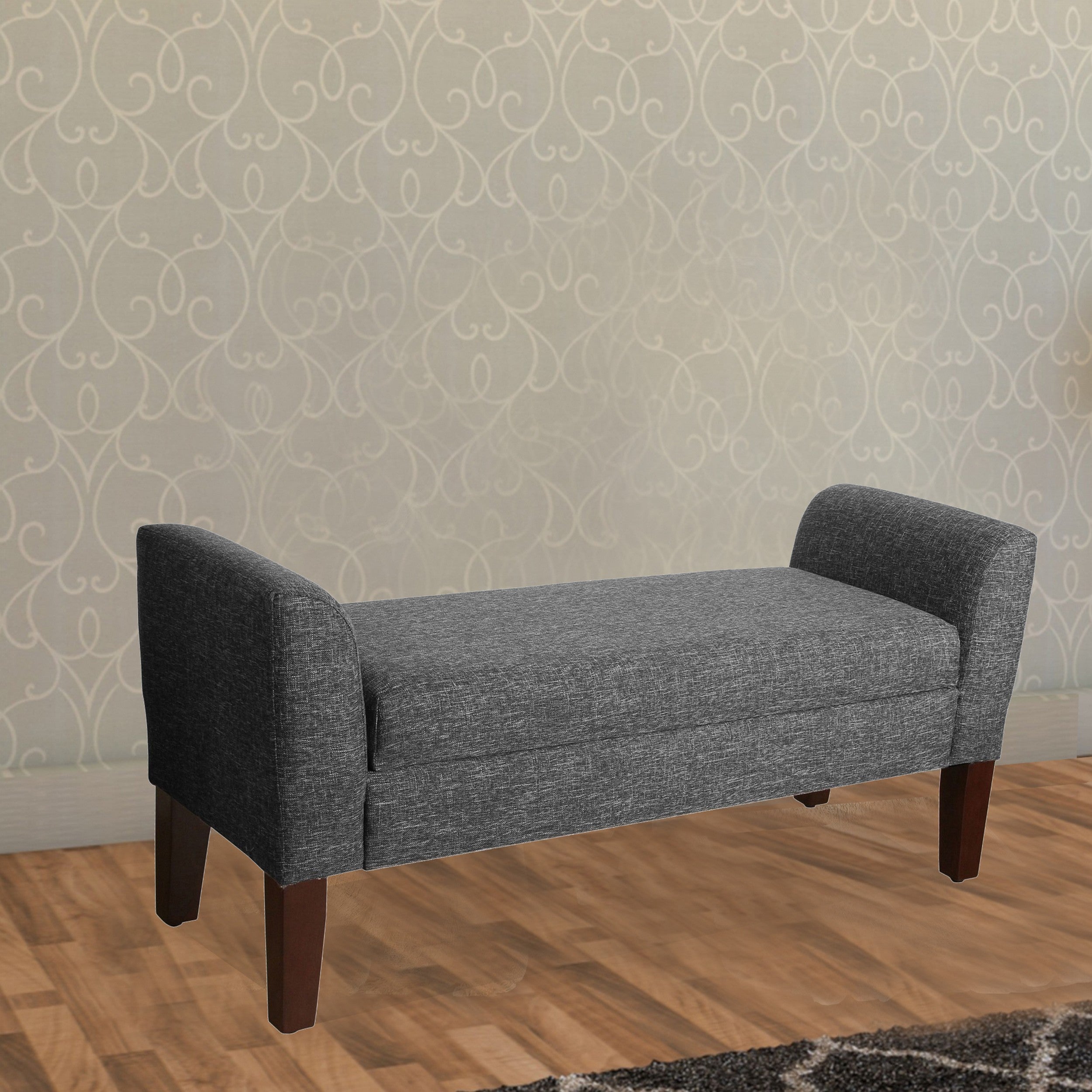 Benzara Fabric Upholstered Wooden Bench with Lift Top Storage And Tapered Feet, Dark Gray