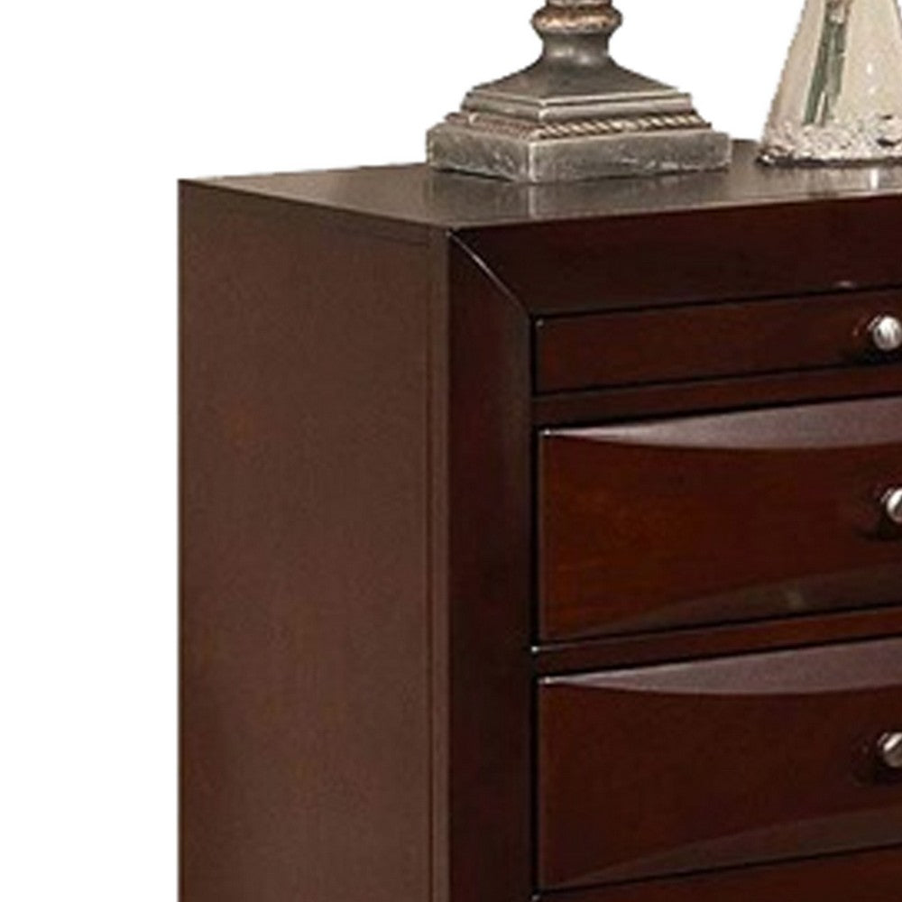 Benzara Contemporary Style Wooden Nightstand with Three Drawers And Metal Knobs, Brown