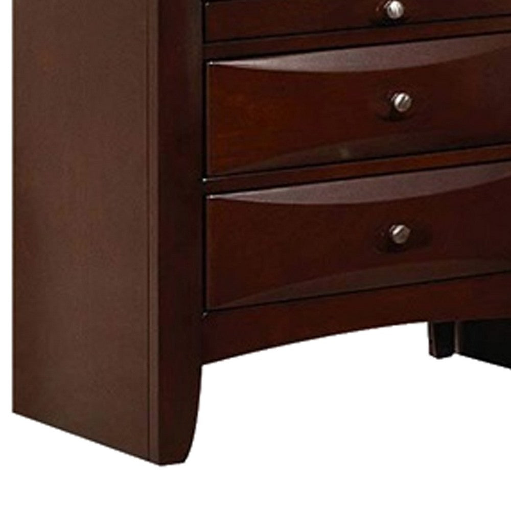 Benzara Contemporary Style Wooden Nightstand with Three Drawers And Metal Knobs, Brown