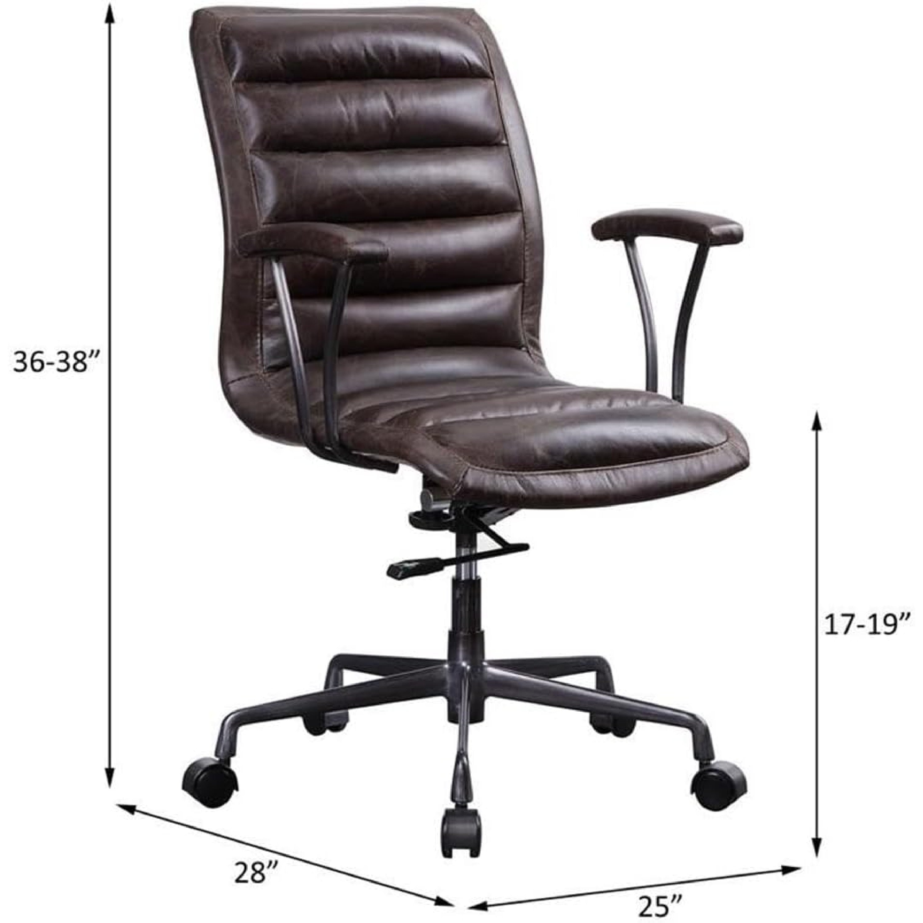 Benzara Tufted Leatherette Office Chair with Adjustable Metal Base And Padded Armrest, Brown And Gray