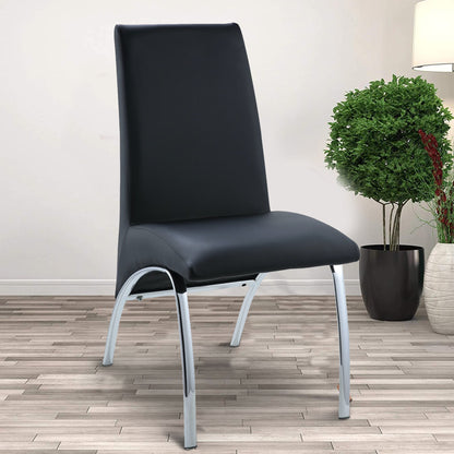 Benzara Leatherette Upholstered Side Chairs with Metal Base, Black And Silver, Set of Two