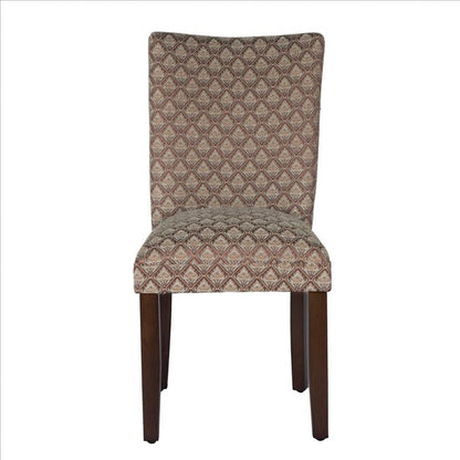 Benjara Wooden Parson Dining Chair with Damask Pattern Fabric Upholstery, Multicolor