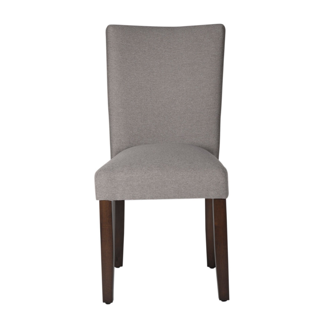 Benjara Fabric Upholstered Wooden Parson Dining Chair with Splayed Back, Gray And Brown